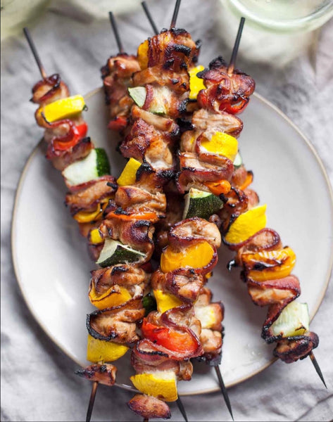Maple Balsamic Chicken & Bacon Skewers